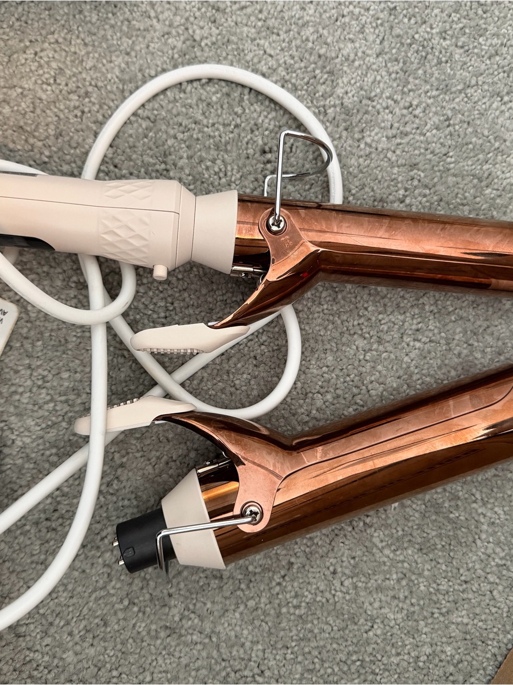 Rose Gold Curling Iron with White Handle and multiple heads